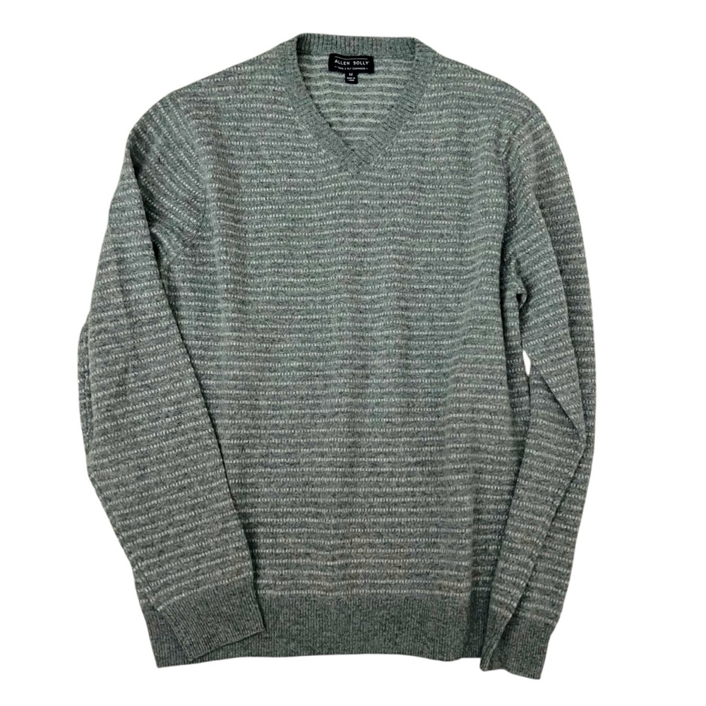 Allen Solly Cashmere Sweater 2-ply V-neck Preppy Gray Stripe Designer